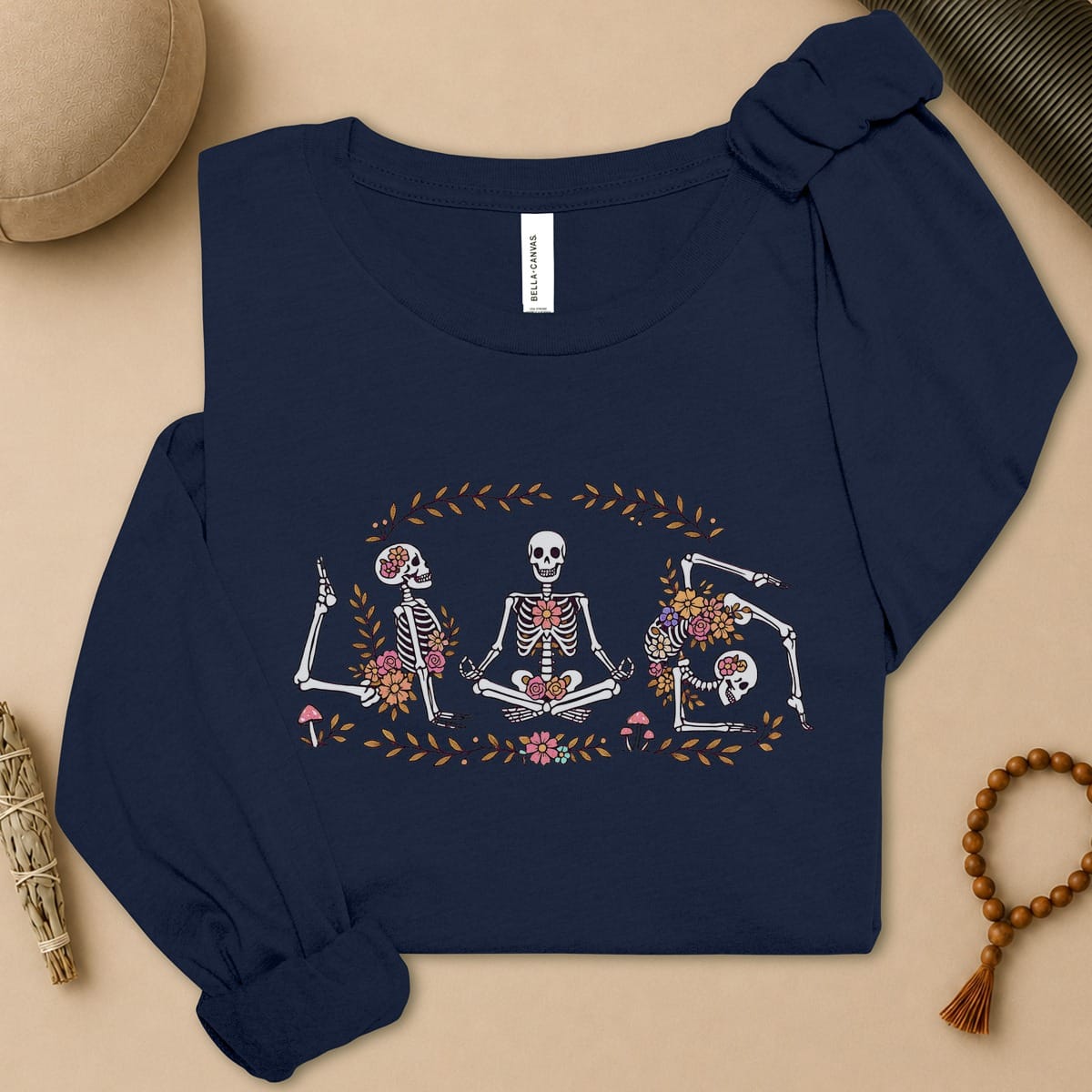 Floral Skeletons Meditation Long Sleeve Tee