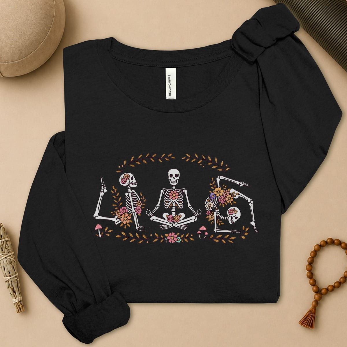 Floral Skeletons Meditation Long Sleeve Tee