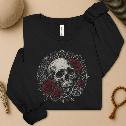 Skull & Roses Mandala Long Sleeve Tee