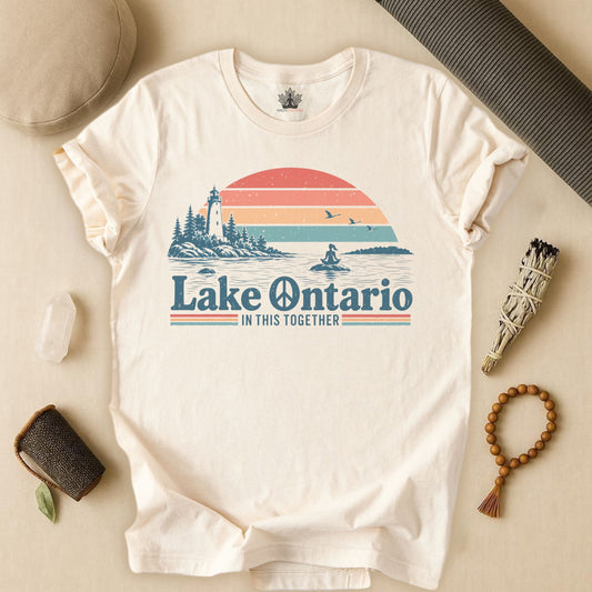 Retro Sunset Meditation Lake Ontario Tee