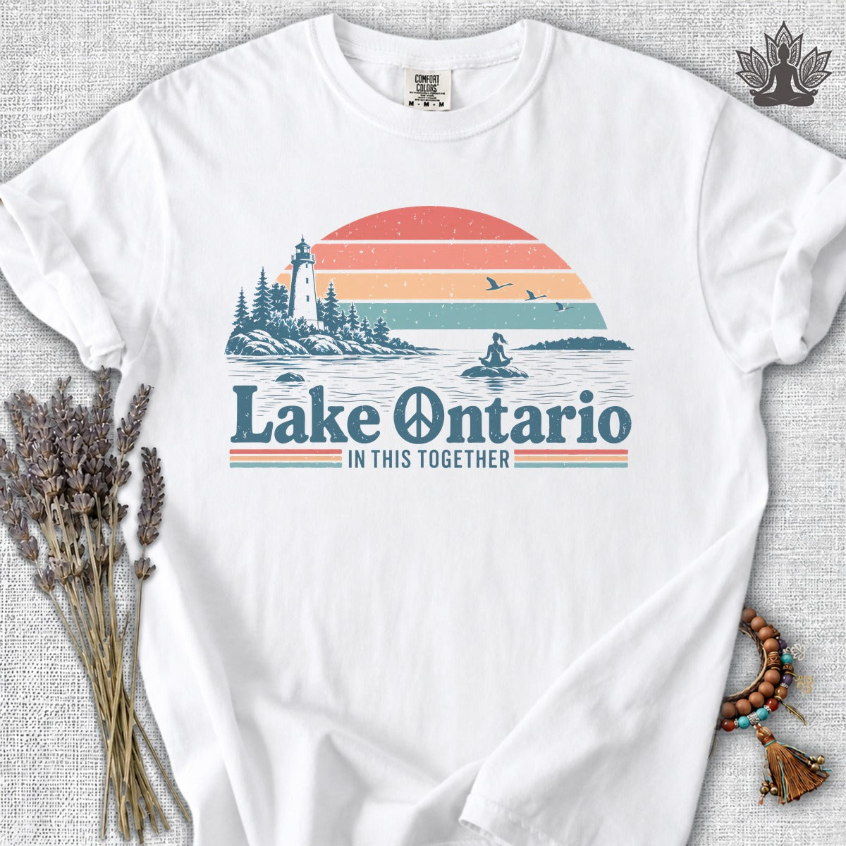 Retro Sunset Meditation Lake Ontario Comfort Colors Tee
