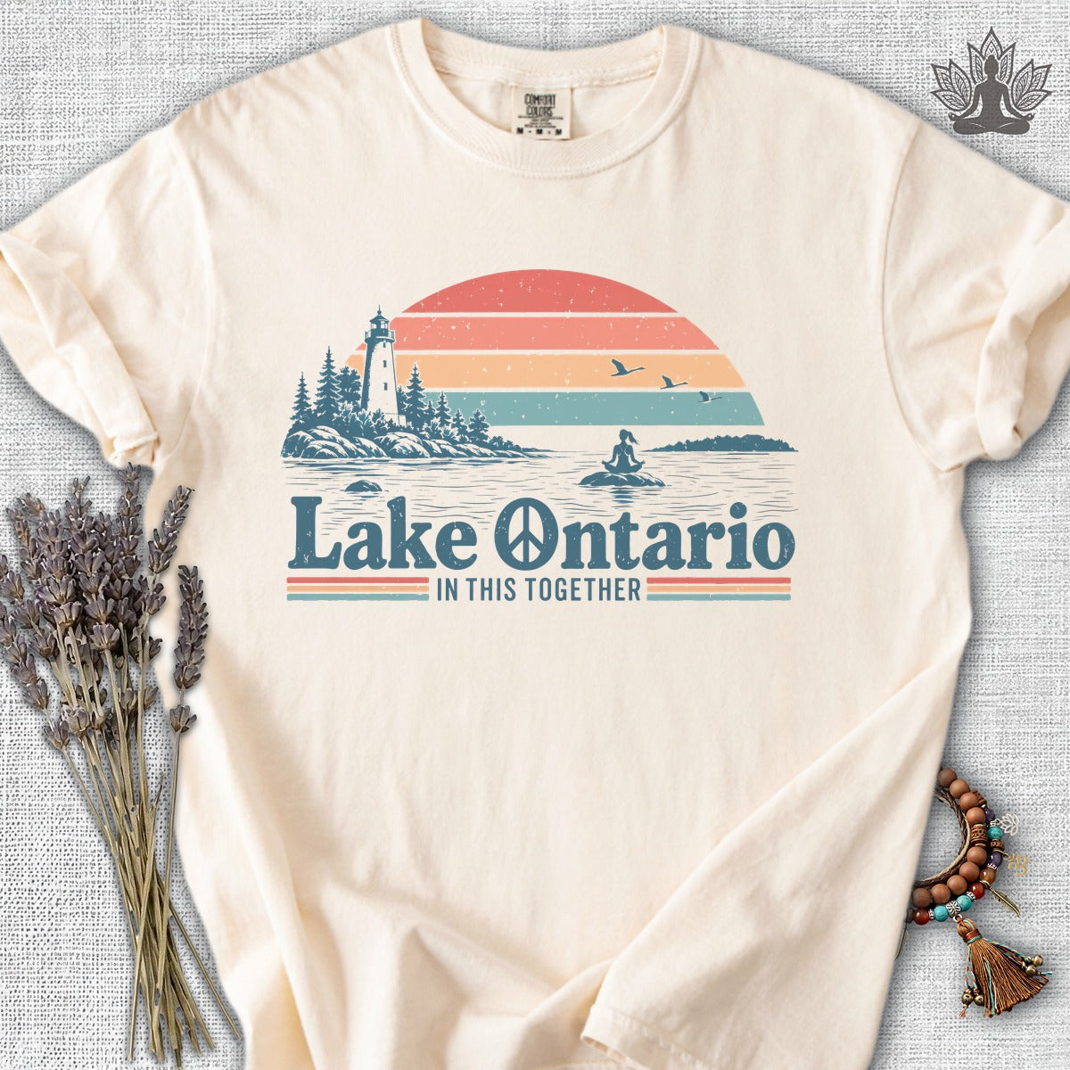 Retro Sunset Meditation Lake Ontario Comfort Colors Tee