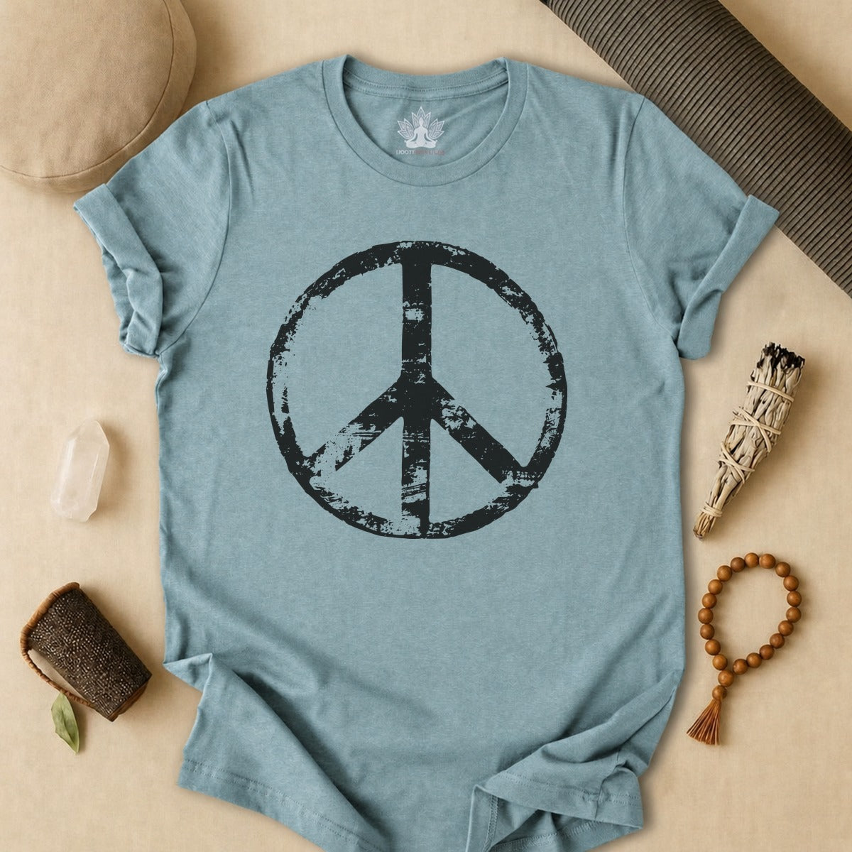 Vintage Peace Symbol Black Print Tee