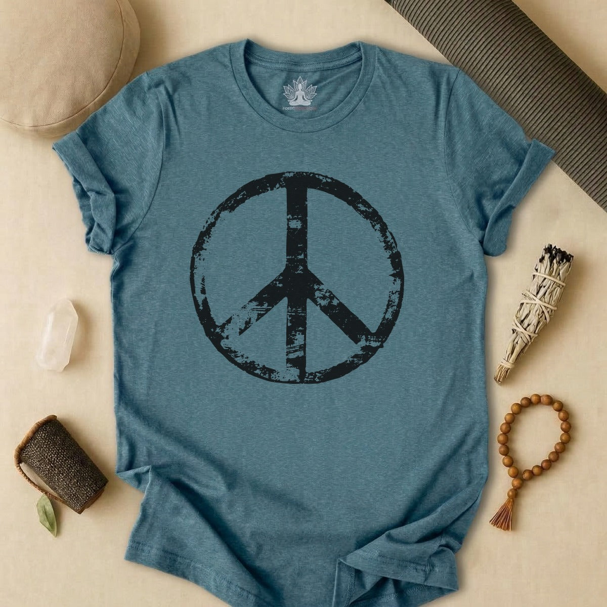 Vintage Peace Symbol Black Print Tee