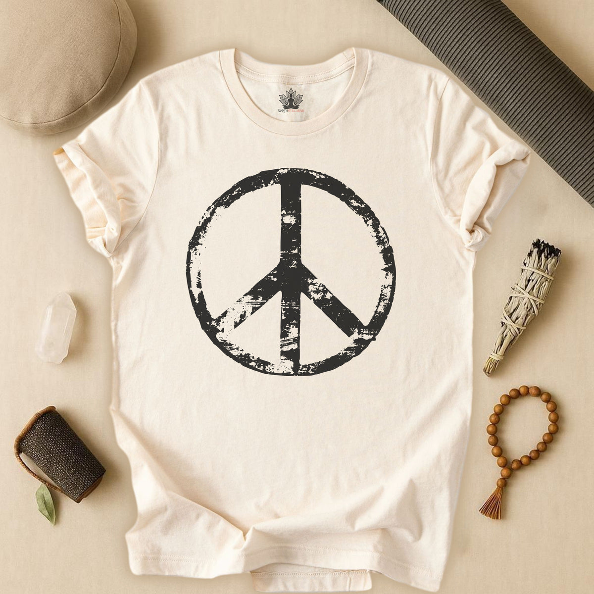 Vintage Peace Symbol Black Print Tee
