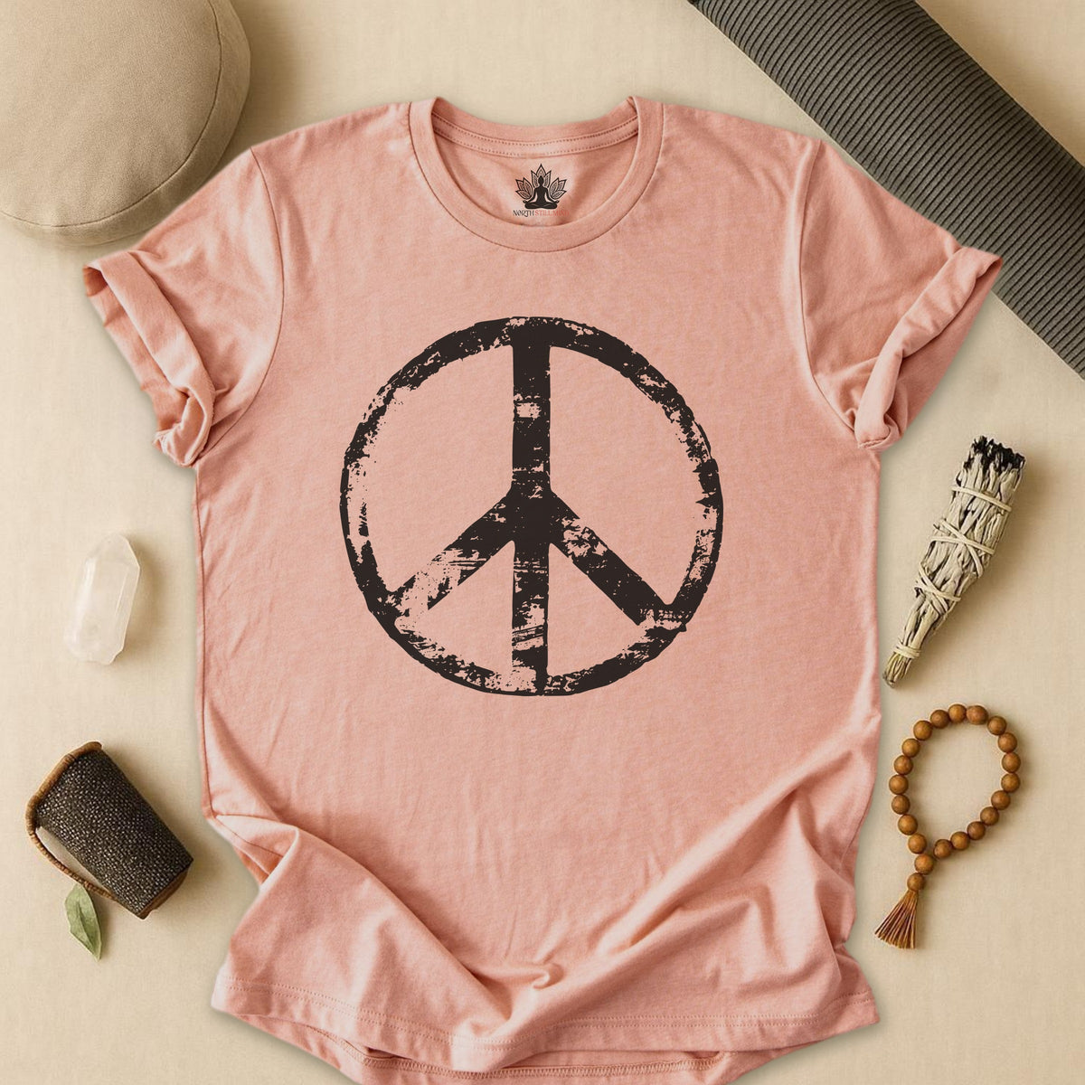 Vintage Peace Symbol Black Print Tee