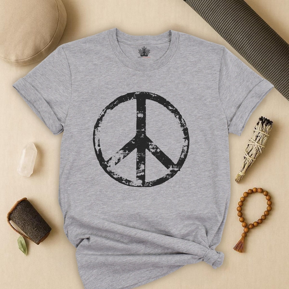 Vintage Peace Symbol Black Print Tee