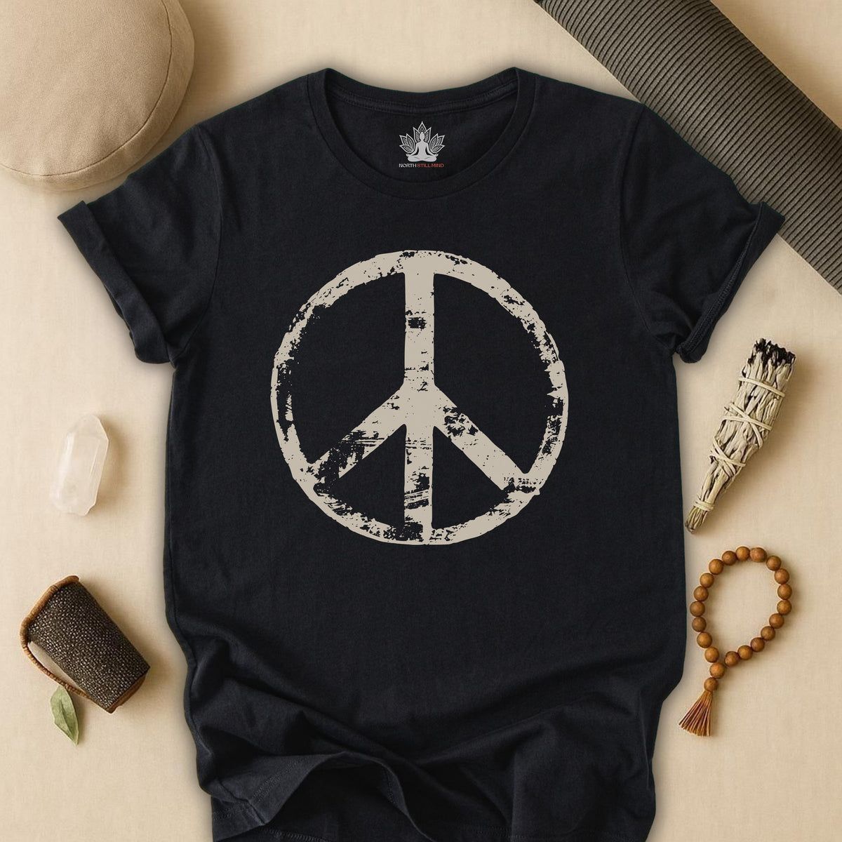 Vintage Peace Symbol Light Print Tee