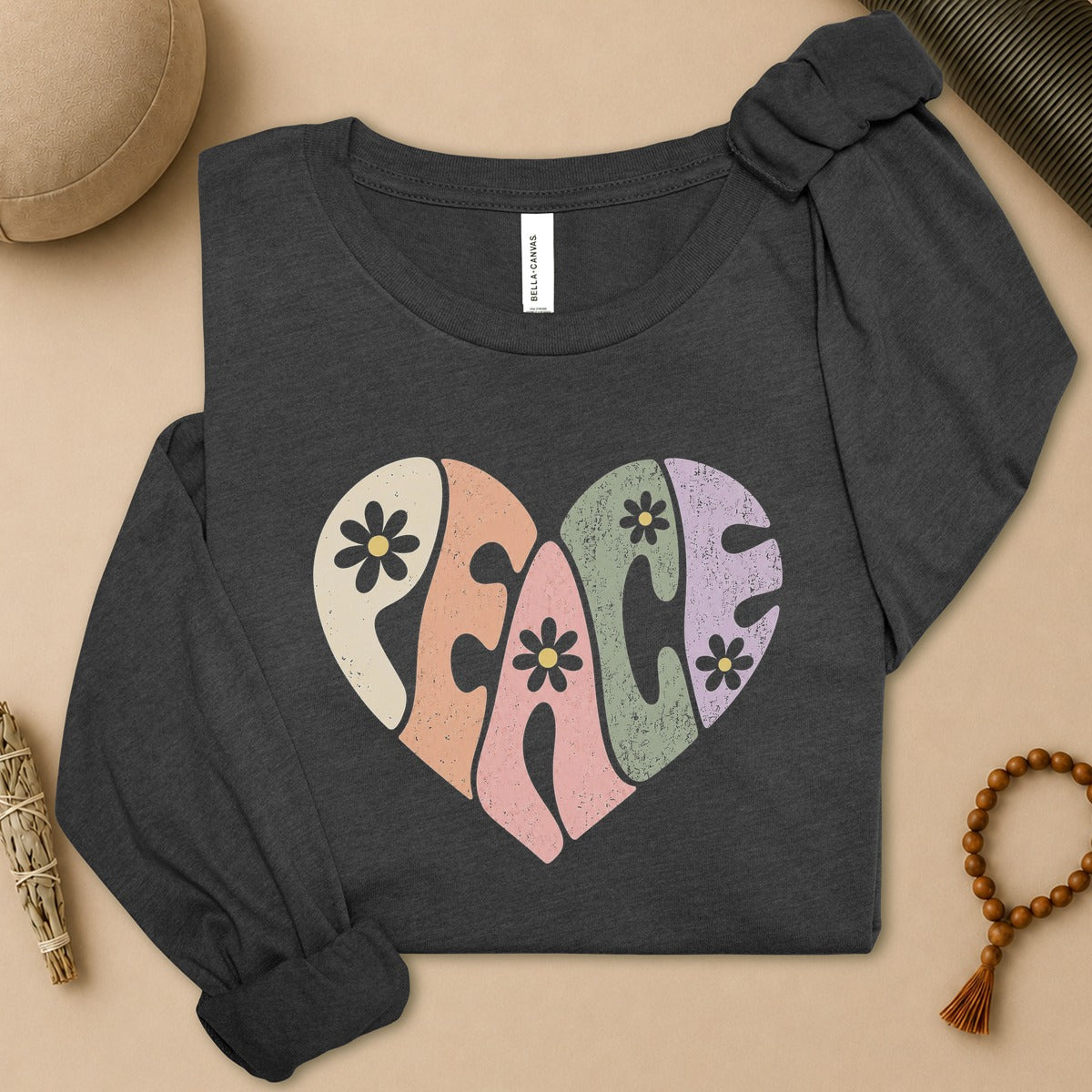 Retro Peace Heart Long Sleeve Tee