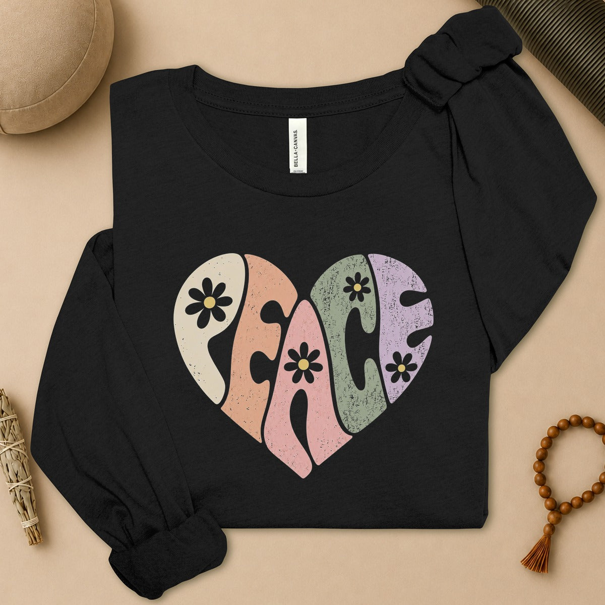 Retro Peace Heart Long Sleeve Tee