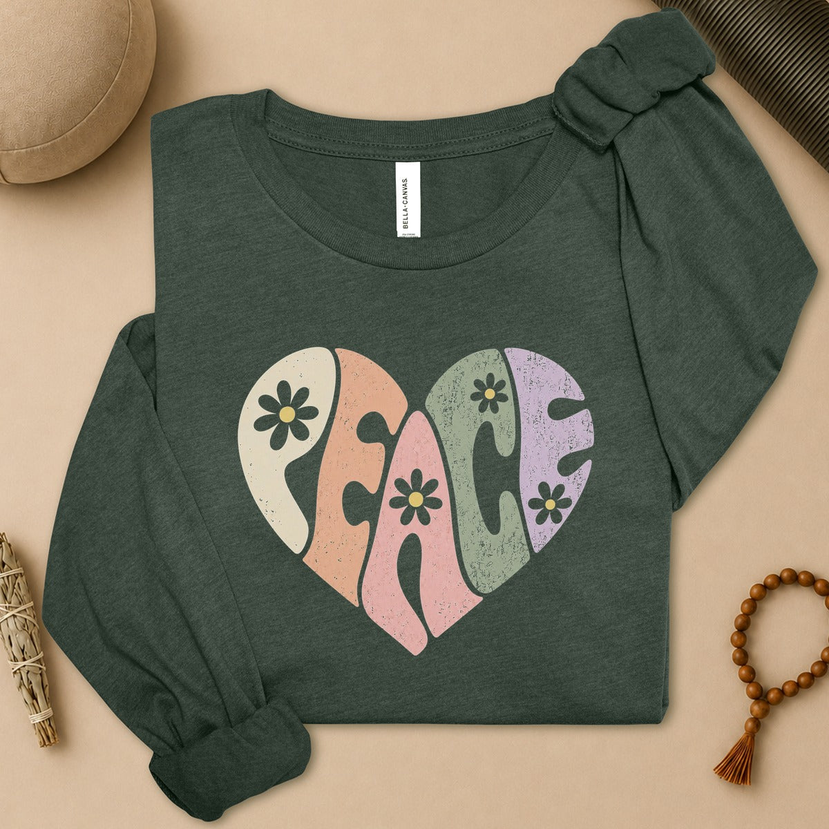 Retro Peace Heart Long Sleeve Tee