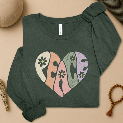 Retro Peace Heart Long Sleeve Tee