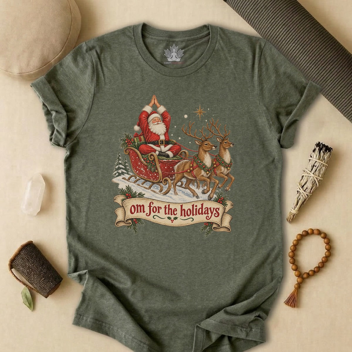 Om For The Holidays Santa Tee