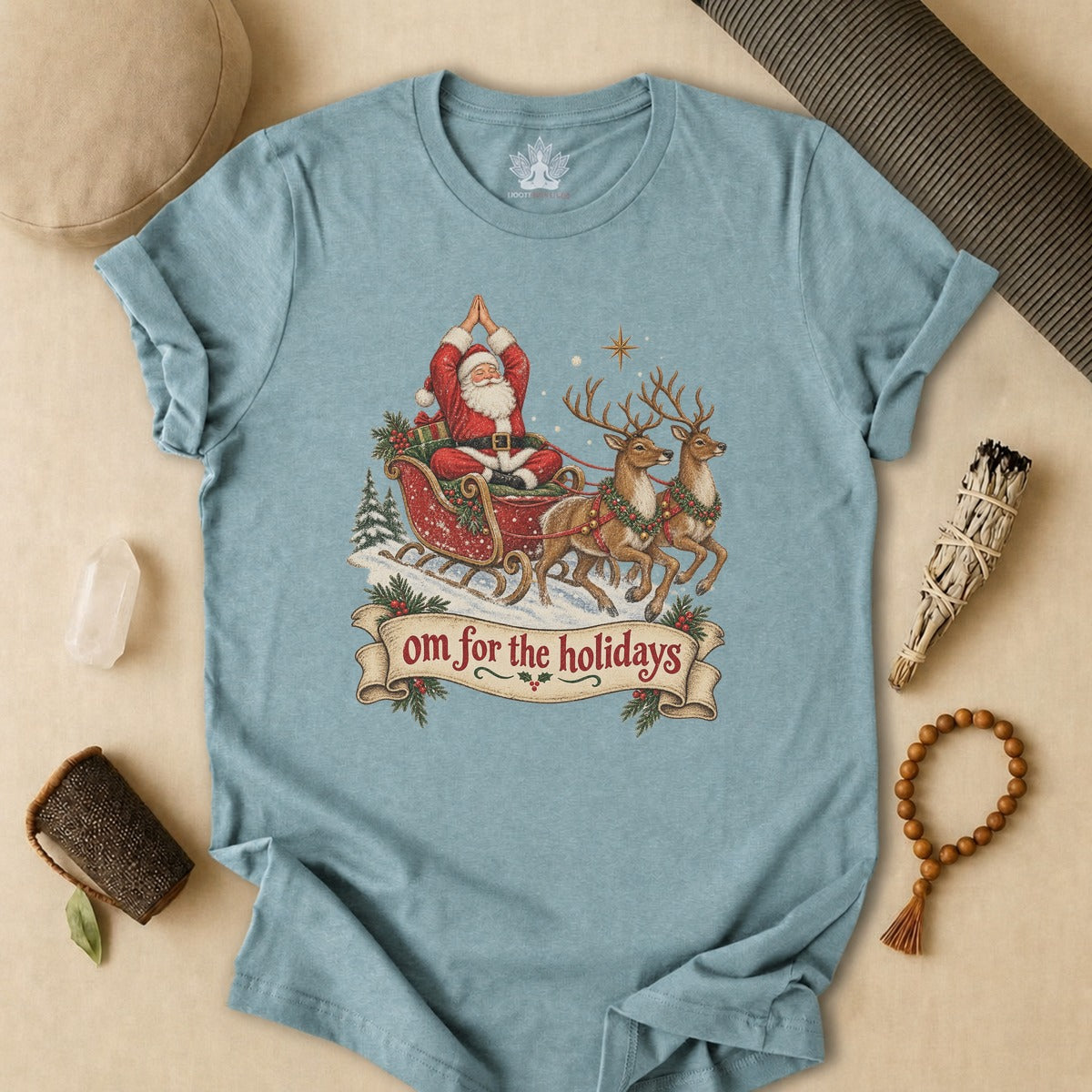 Om For The Holidays Santa Tee