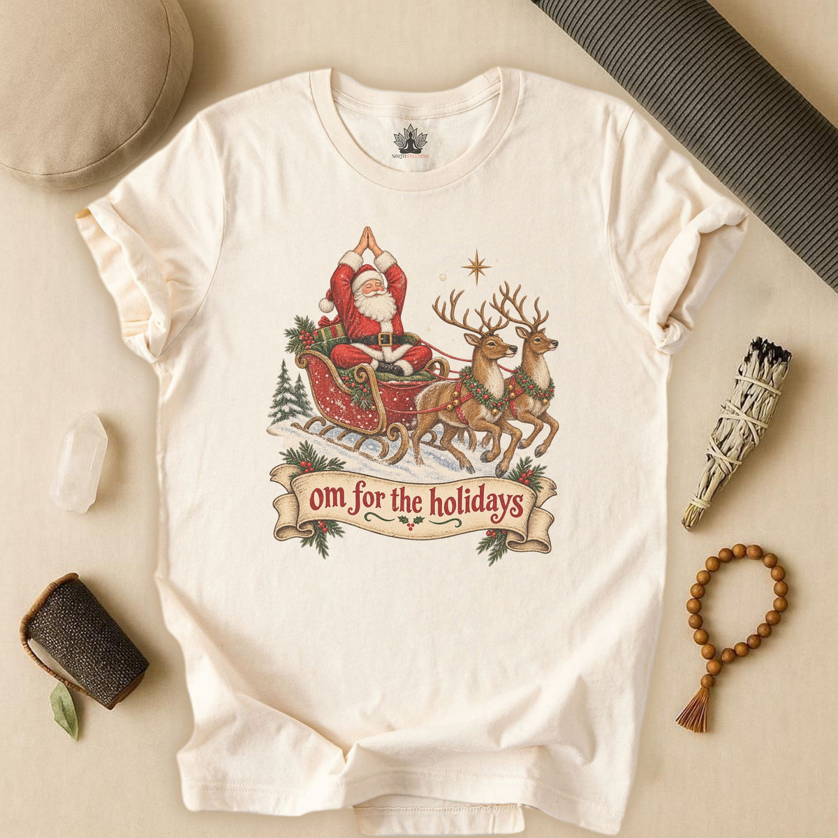 Om For The Holidays Santa Tee