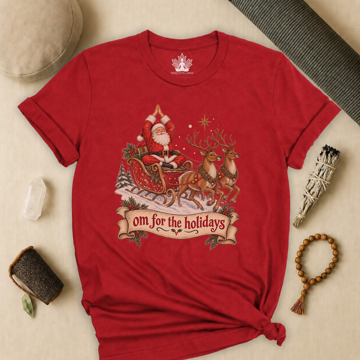 Om For The Holidays Santa Tee