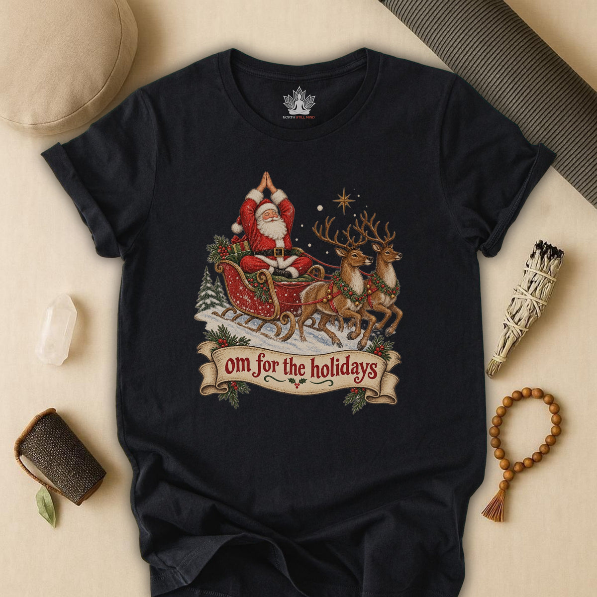 Om For The Holidays Santa Tee