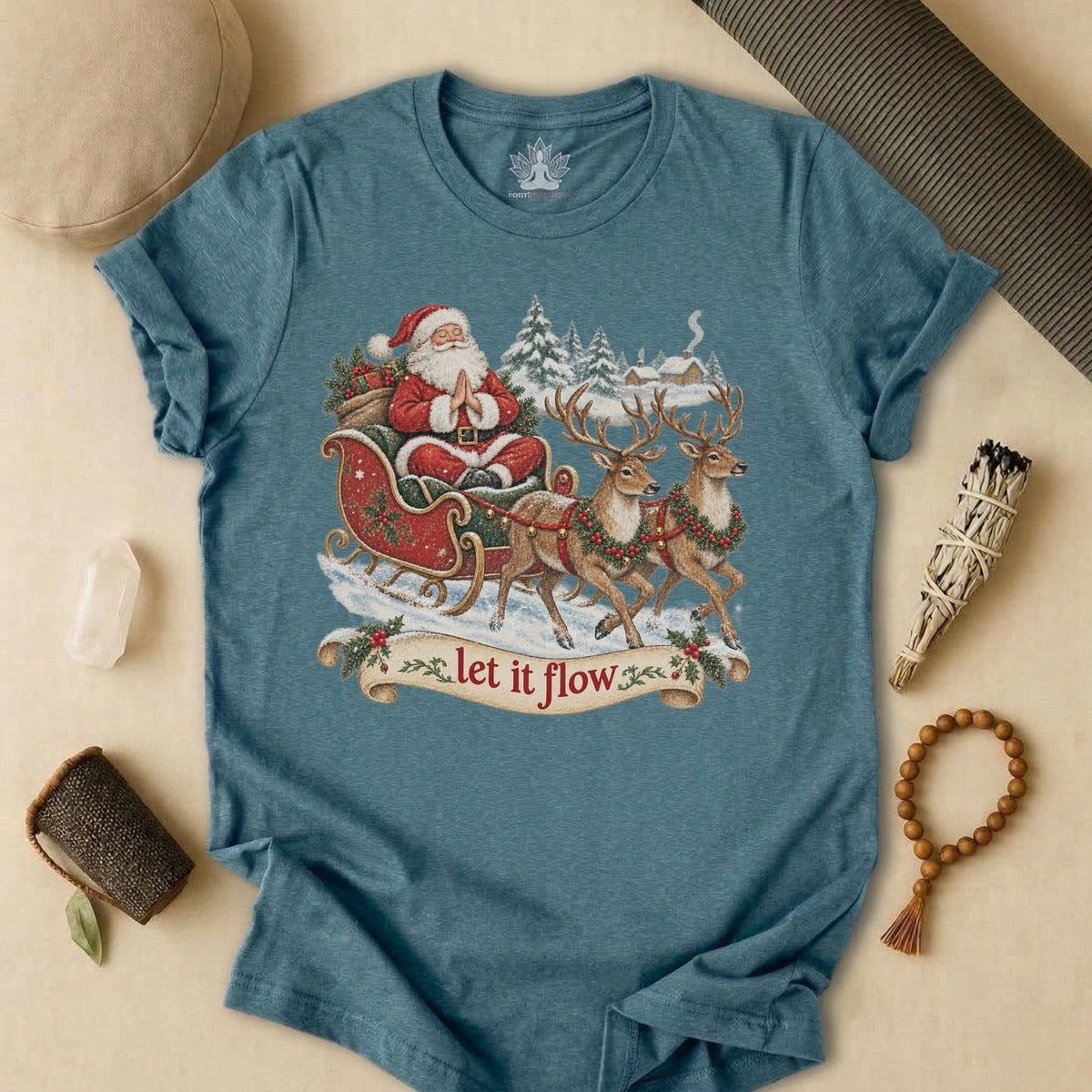Vintage Santa & Reindeers Yoga Tee