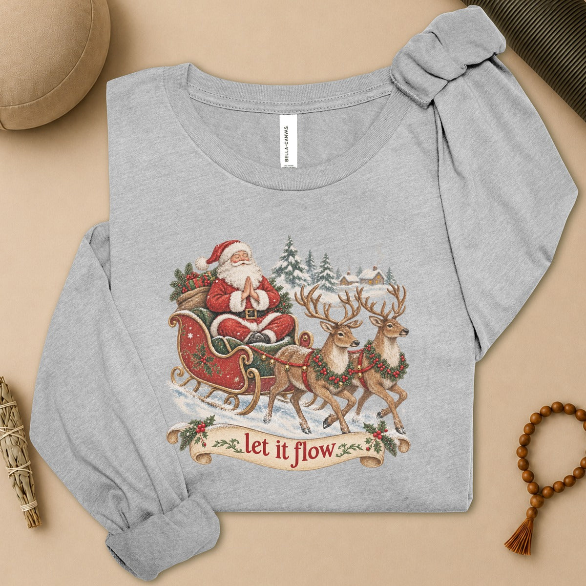 Vintage Santa & Reindeers Yoga Long Sleeve Tee