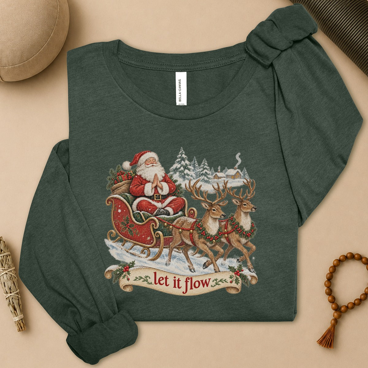 Vintage Santa & Reindeers Yoga Long Sleeve Tee