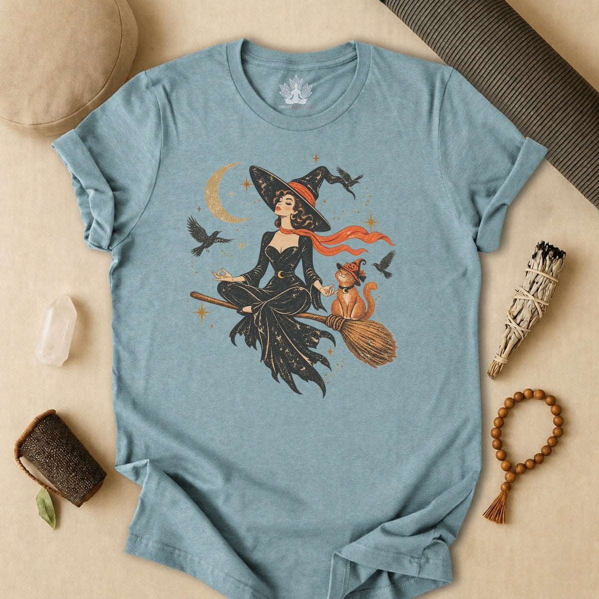 Spellbound Stillness Witch & Cat Halloween Tee