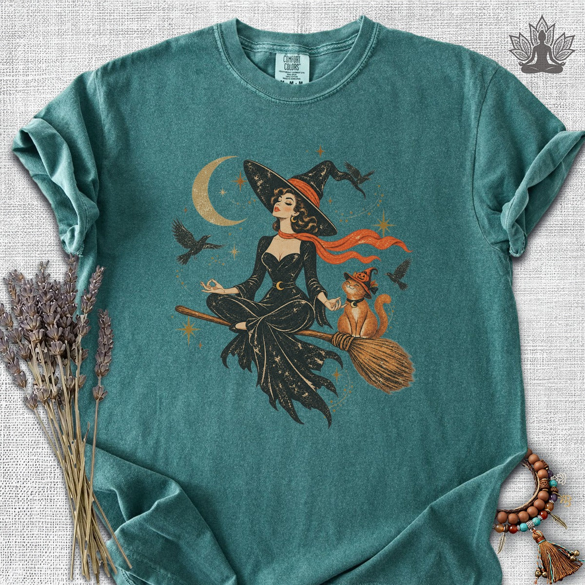 Spellbound Stillness Witch & Cat Halloween Comfort Colors Tee