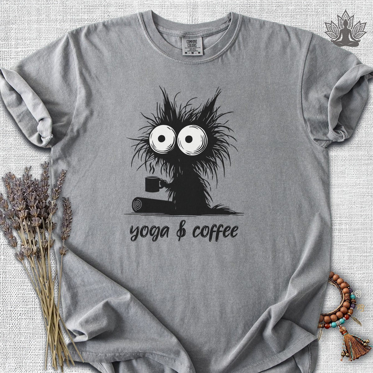 Yoga & Coffee Black Cat  Comfort Colors® Tee