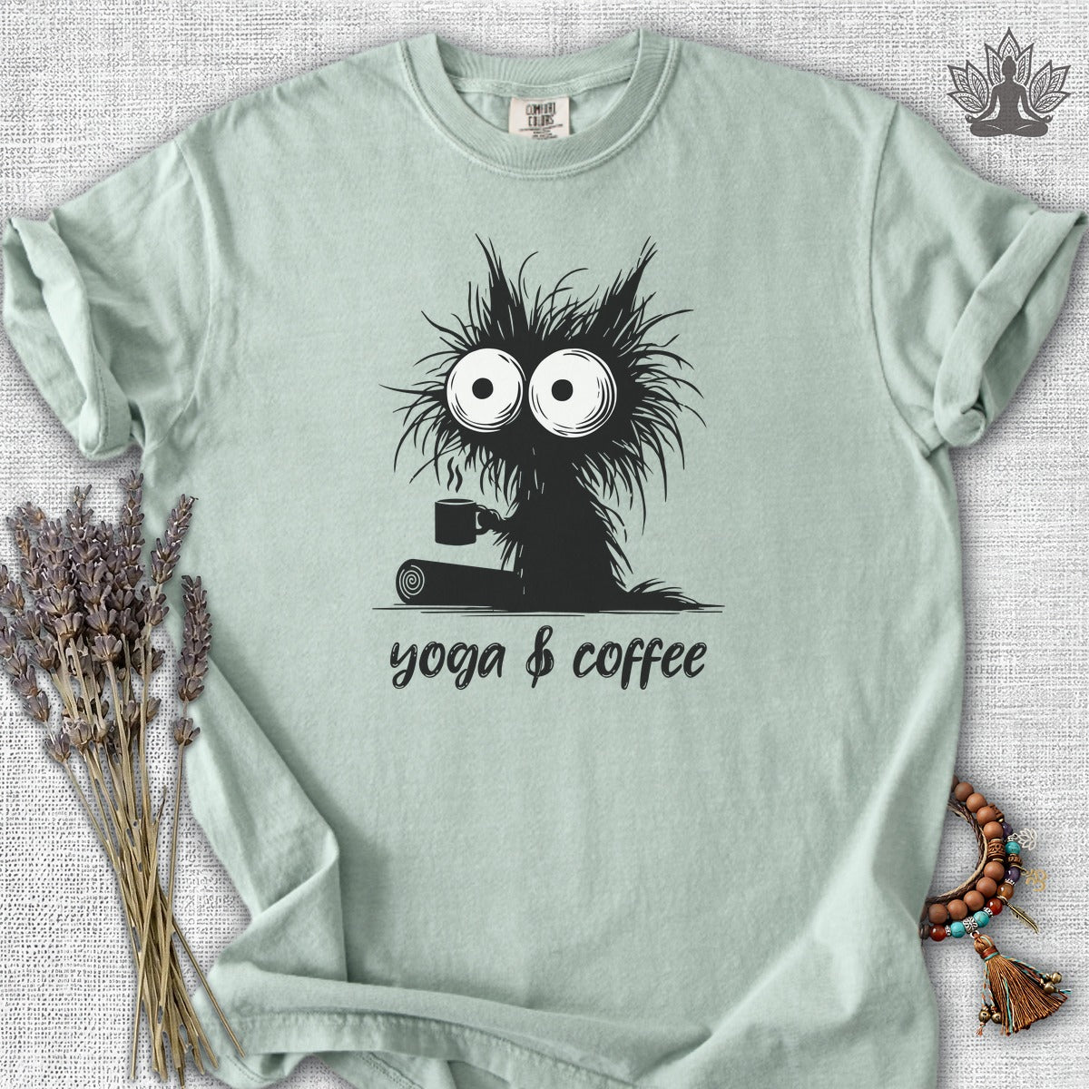 Yoga & Coffee Black Cat  Comfort Colors® Tee