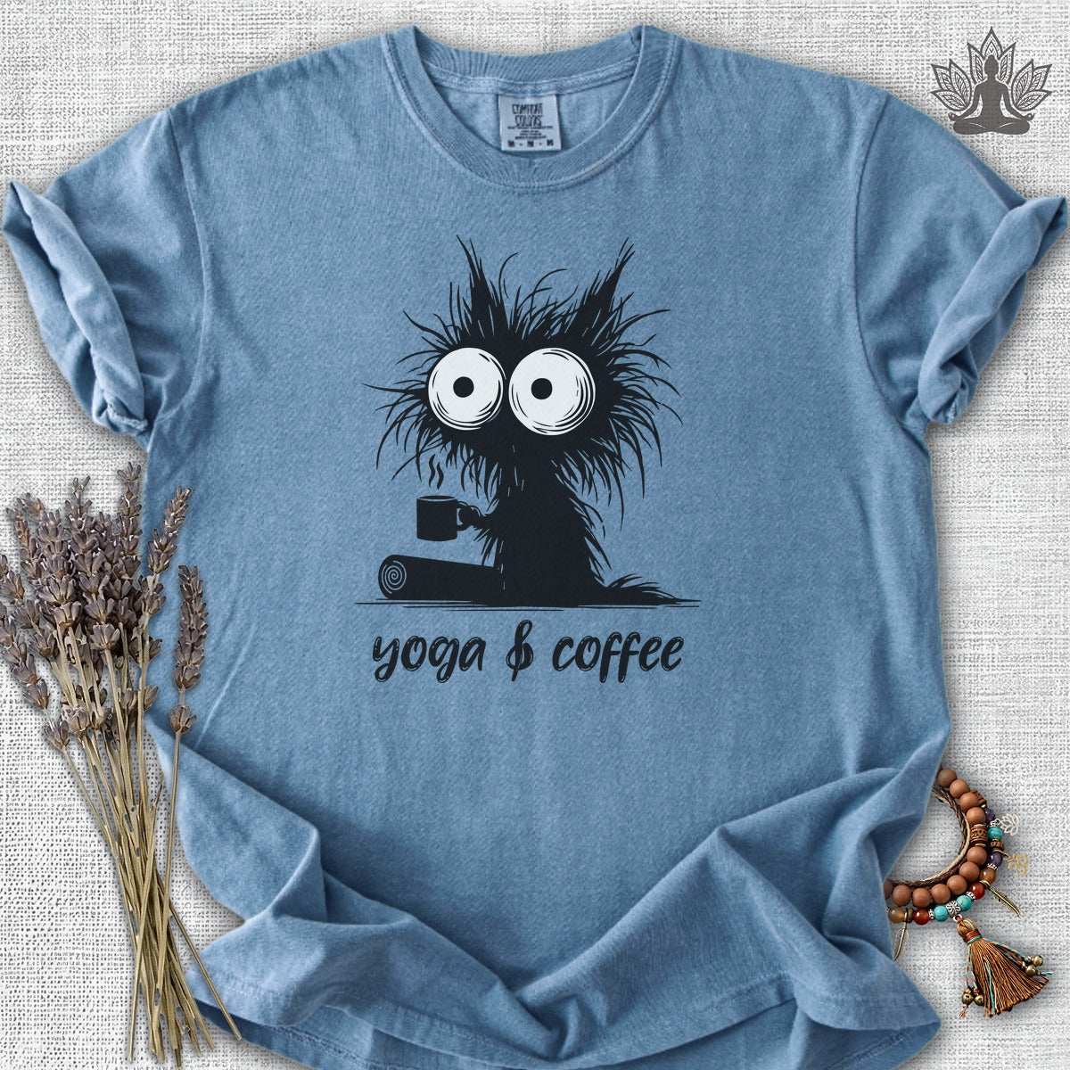 Yoga & Coffee Black Cat  Comfort Colors® Tee