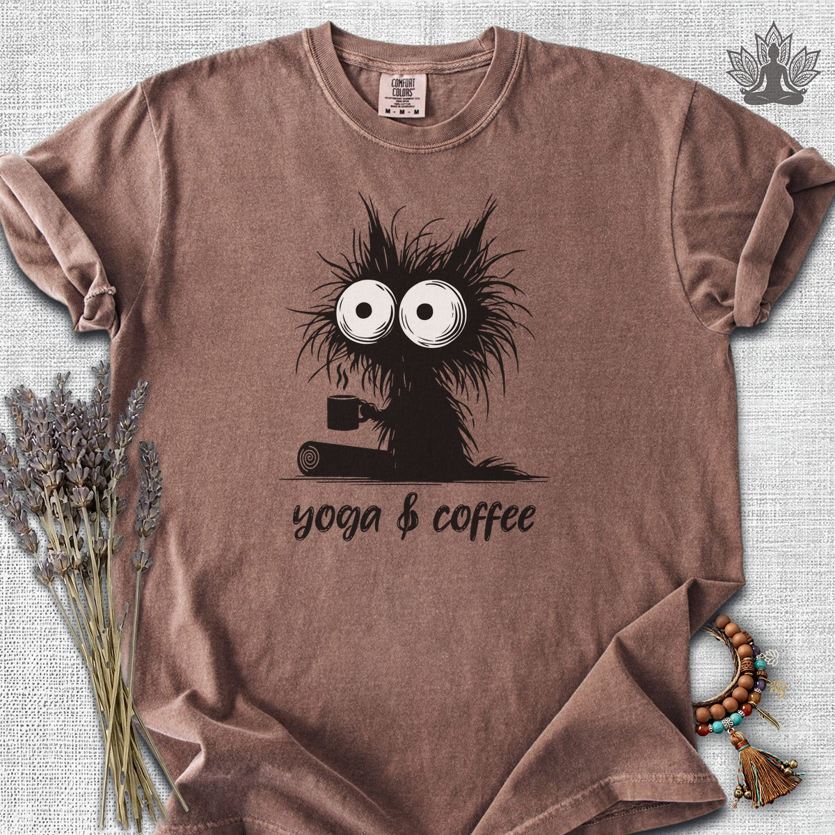Yoga & Coffee Black Cat  Comfort Colors® Tee