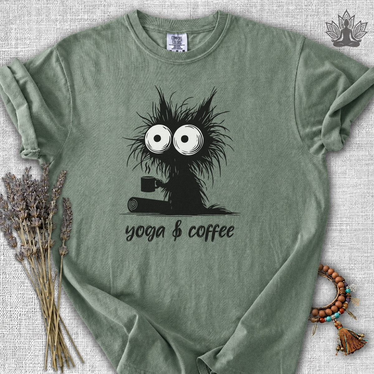 Yoga & Coffee Black Cat  Comfort Colors® Tee