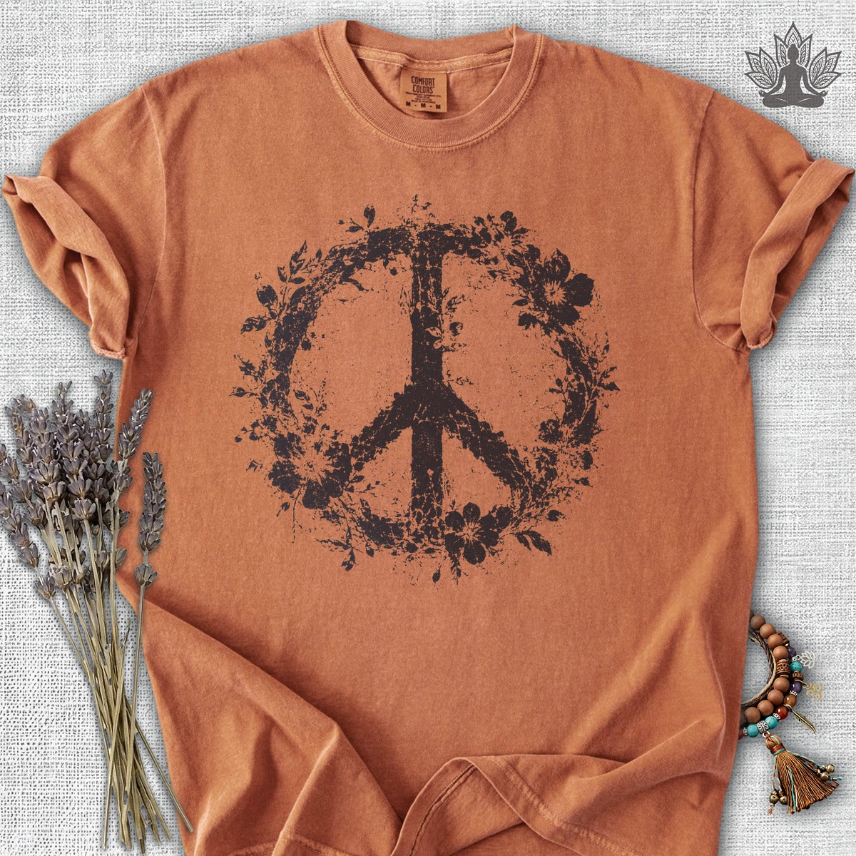 Boho Floral Peace Symbol Comfort Colors® Tee
