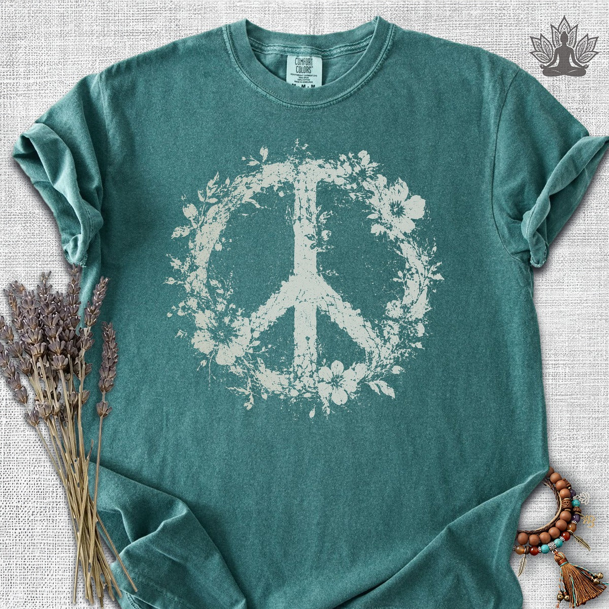 Boho Floral Peace Symbol Comfort Colors® Tee