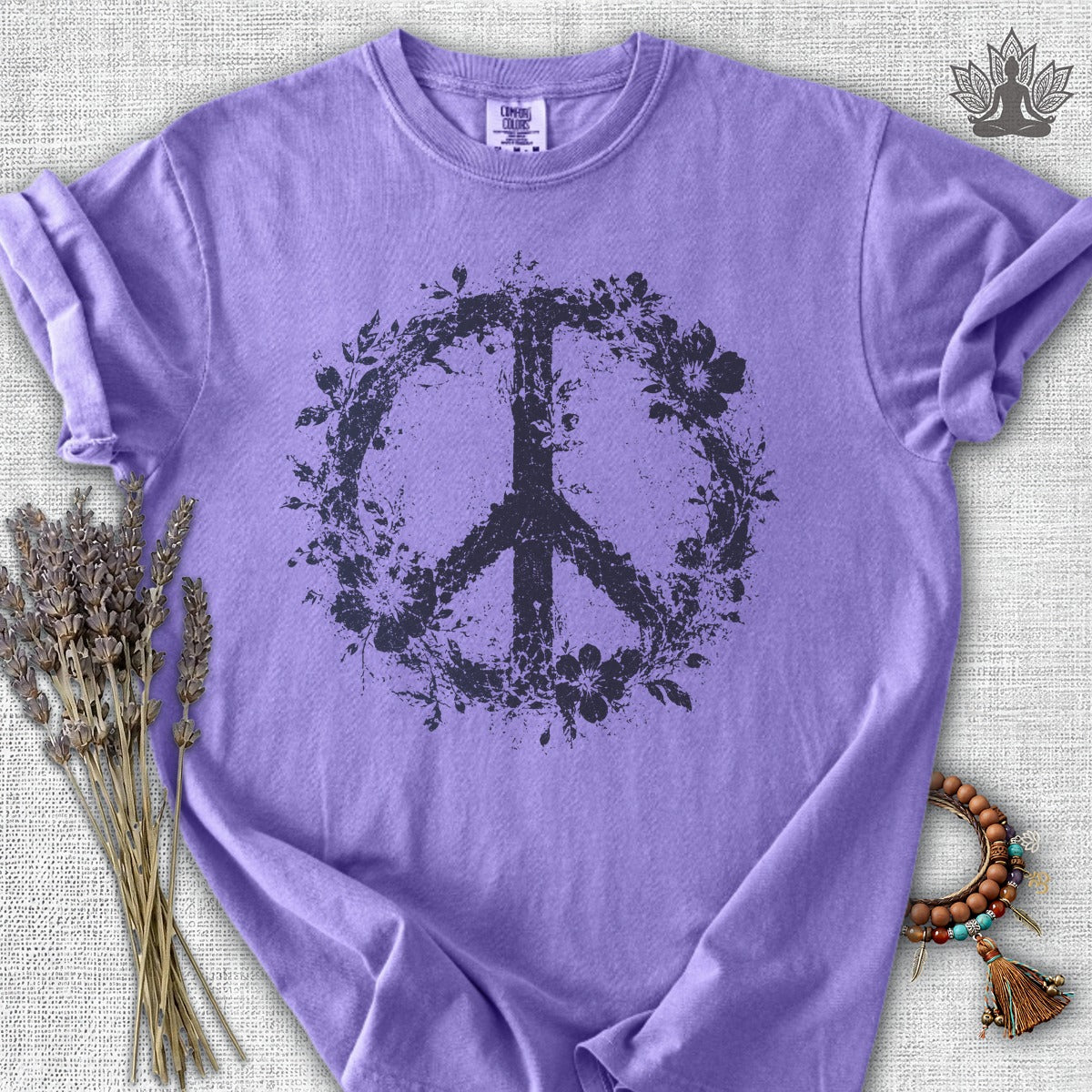 Boho Floral Peace Symbol Comfort Colors® Tee