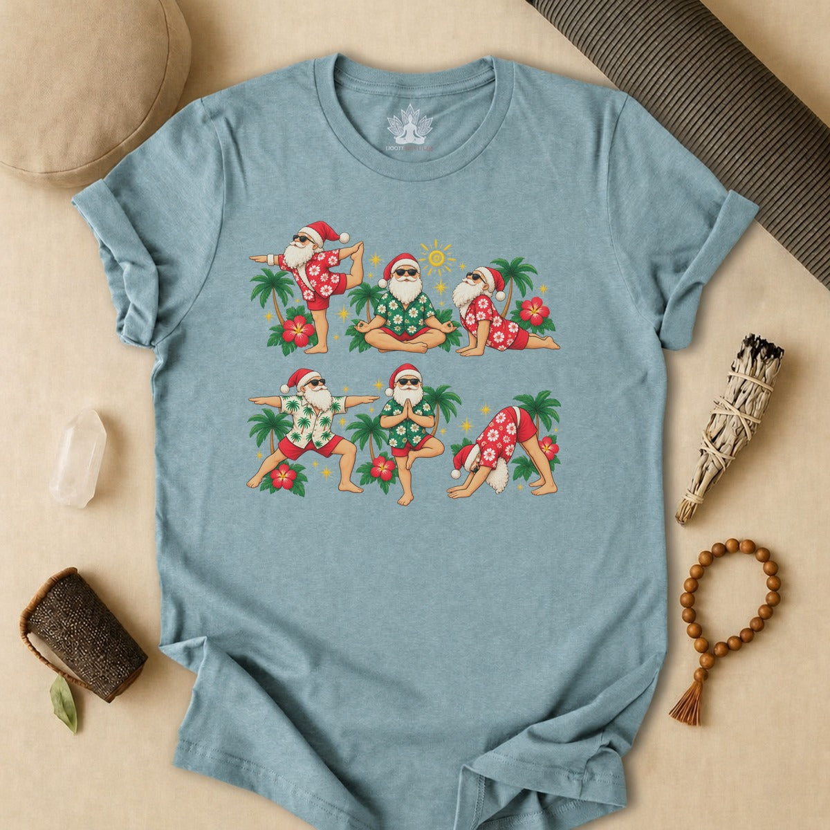Santa’s Tropical Flow Yoga Christmas Tee