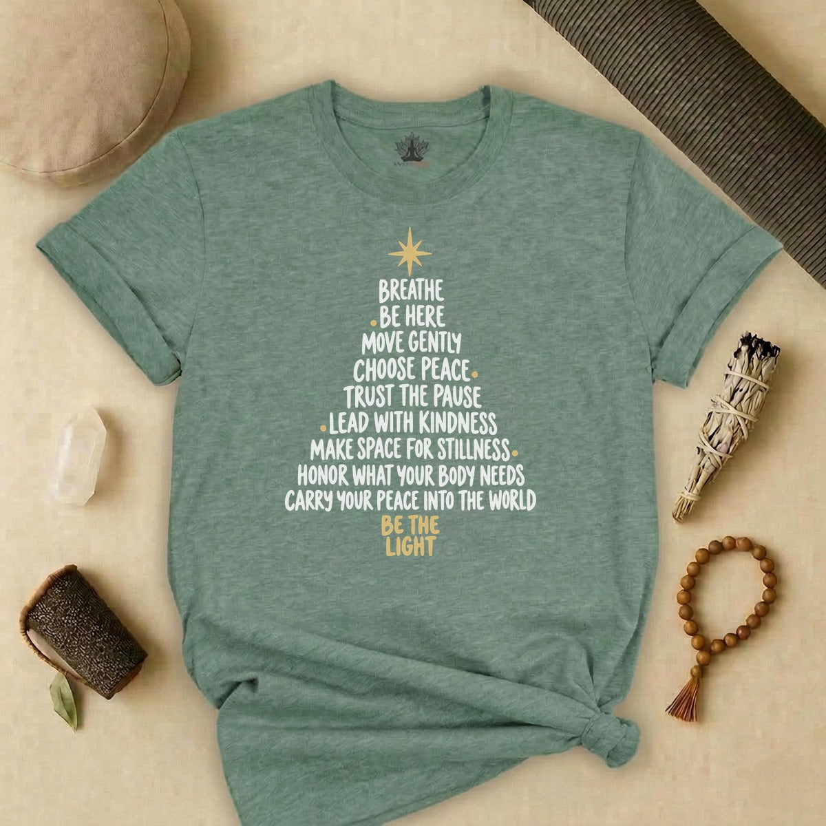 Be the Light Mindfulness Christmas Tree Tee