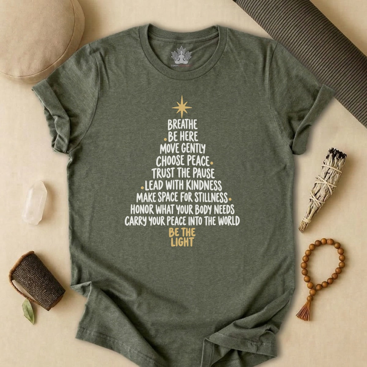 Be the Light Mindfulness Christmas Tree Tee
