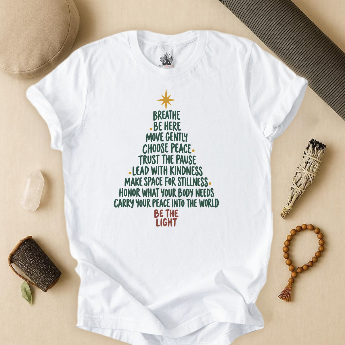 Be the Light Mindfulness Christmas Tree Tee