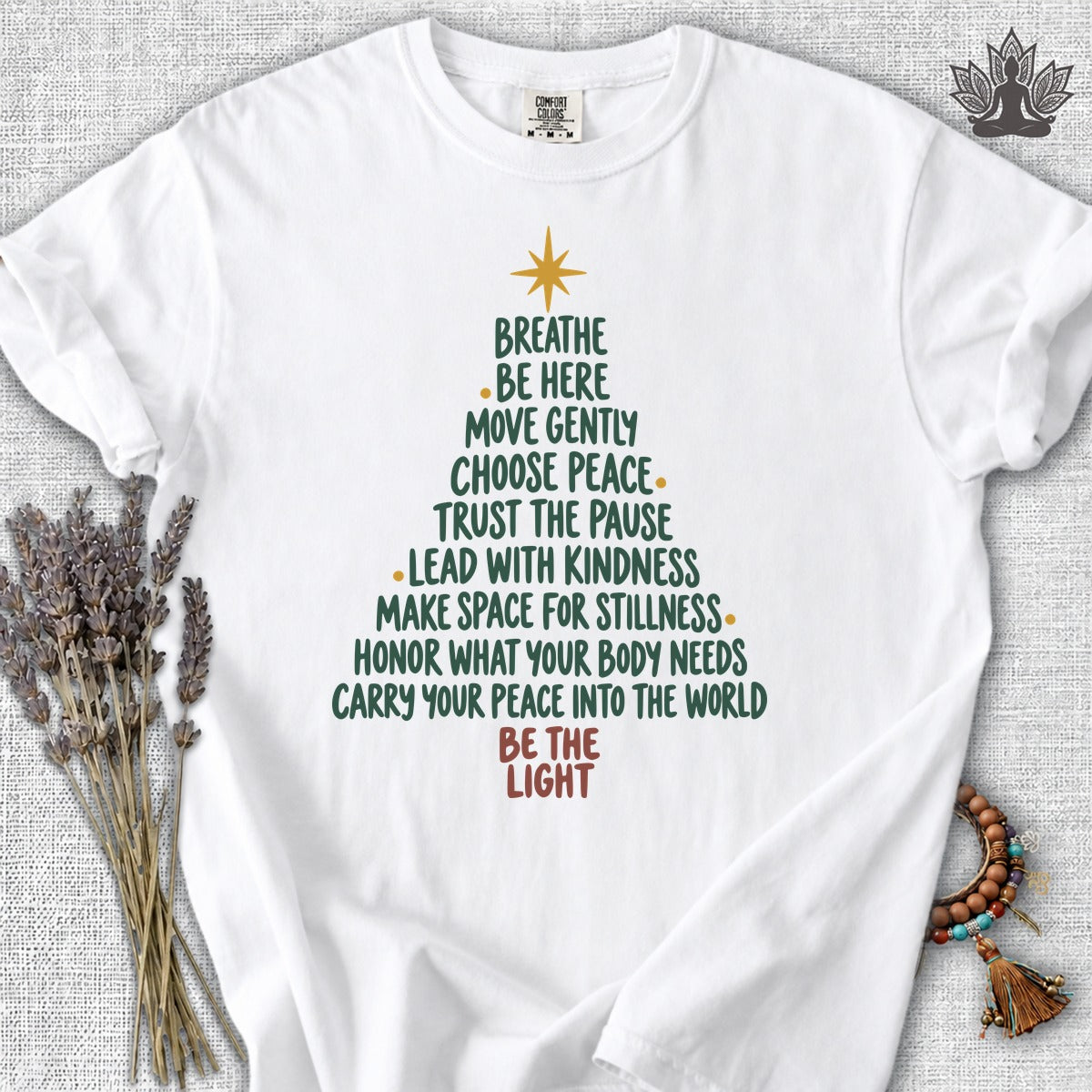 Be the Light Mindfulness Christmas Tree Comfort Colors® Tee