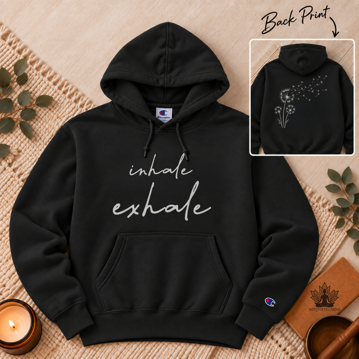 Inhale Exhale - Dandelion Back Print Champion® Hoodie