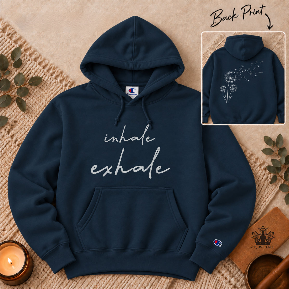Inhale Exhale - Dandelion Back Print Champion® Hoodie