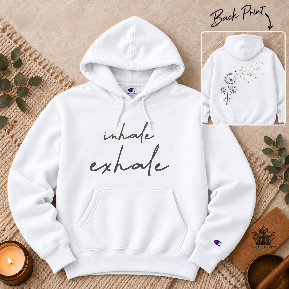Inhale Exhale - Dandelion Back Print Champion® Hoodie