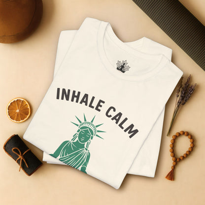 Inhale Calm Exhale Noise – Statue of Liberty Yoga Tee