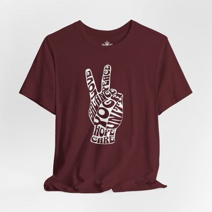 Peace Hand – Retro Word Art Tee