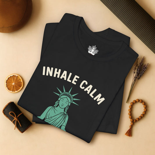 Inhale Calm Exhale Noise – Statue of Liberty Yoga Tee
