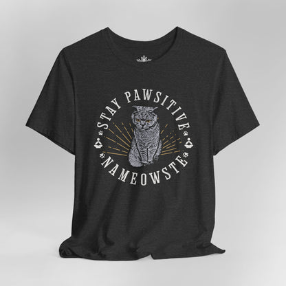 Stay Pawsitive Nameowste – Funny Cat Yoga Tee