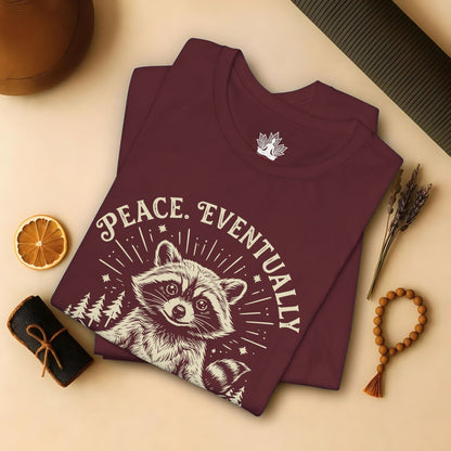 Peace Eventually – Cute Meditating Raccoon Tee
