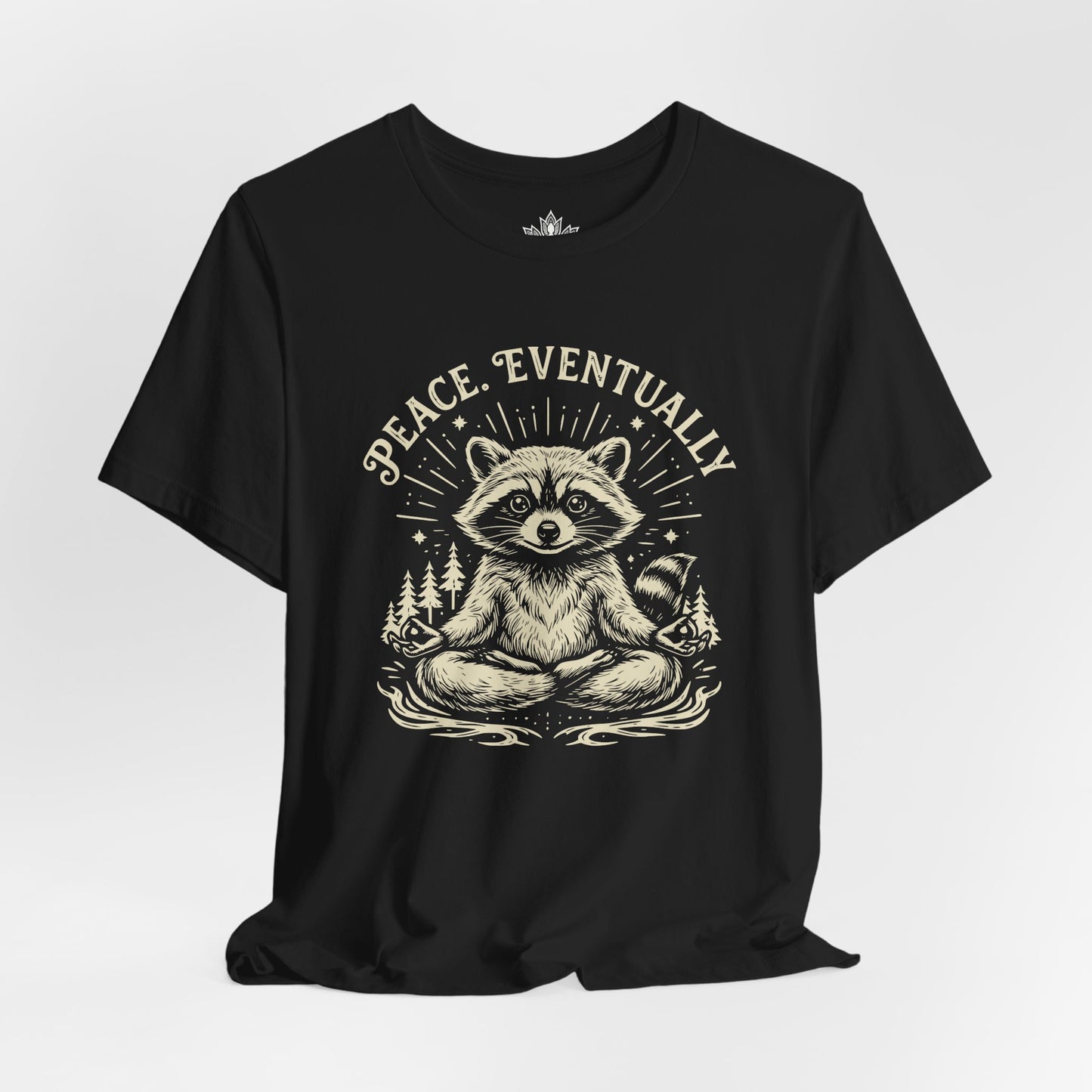 Peace Eventually – Cute Meditating Raccoon Tee