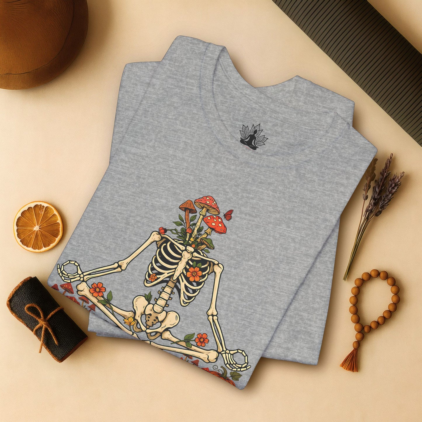 Skeleton Meditation – Halloween Mushroom Tee