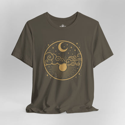 Celestial Moon and Clouds - Gold Yoga Tee
